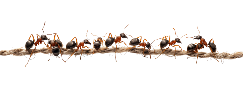 group of ants isolated on a transparent background. Teamwork and leadership concept.