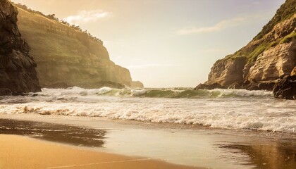 A stormy coast surrounded by cliffs