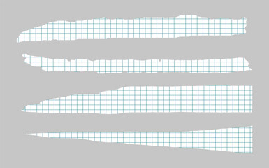 Collection of  torn paper pieces. Checkered square frames with Irregular edges.Set of silhouettes of ripped rectangular shapes. Piece of grunge collage stickers.