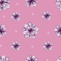 Beautiful floral print, seamless pattern, fabric design, wrapping paper, pink flowers, background, illustration for textile print, wallpaper, spanish mallow