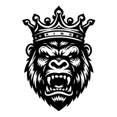 Gorilla in crown logotype vector silhouette isolated on white background