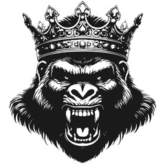 Gorilla in crown logotype vector silhouette isolated on white background