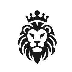 crown on lion head logotype vector silhouette isolated on white background