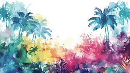 Palmen Bunt Regenwald Tropenwald Tropisch Wasserfarben Silhouette Vektor - obrazy, fototapety, plakaty