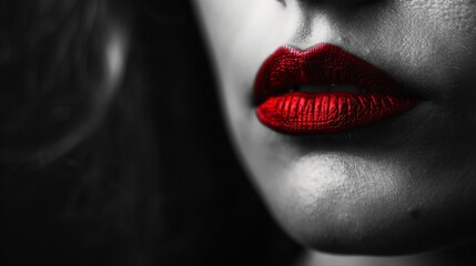 Obraz premium Vivid Red Lips in a Black and White Selective Color Portrait