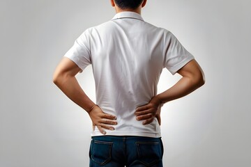 Man suffering from a lower back pain - obrazy, fototapety, plakaty