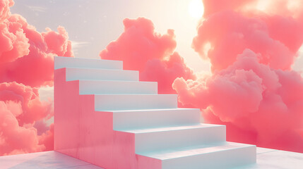 Abstract staircase against a dreamlike sky at sunset