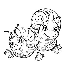 Snails illustration coloring page - coloring book for kids