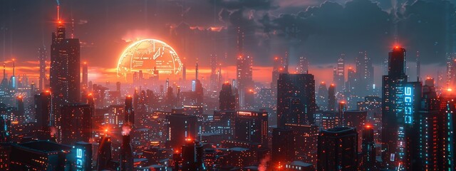 Obraz premium Dramatic depiction of a Bitcoin halving moment with a digital countdown clock reaching zero, set in a futuristic cityscape at night, with glowing neon lights and skyscrapers.
