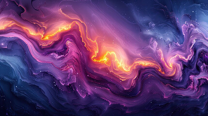 Abstract fluid art background with swirling patterns of vibrant colors, resembling the cosmic beauty of galaxies and nebulae. There is an ethereal glow emanating from within the swirls