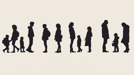 A series of silhouetted individuals representing different ages, progressing from child to elderly