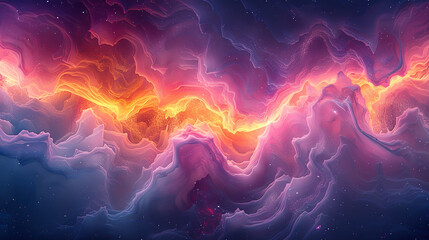 Abstract fluid art background with swirling patterns of vibrant colors, resembling the cosmic beauty of galaxies and nebulae. There is an ethereal glow emanating from within the swirls