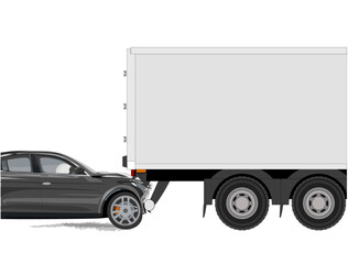 Vector Illustration of Rear-end Collision to Truck with Crash Guard Installed