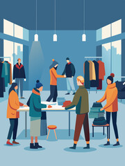 Shopping Experience in Modern Apparel Store Illustration