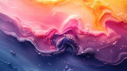 Abstract fluid art background with swirling patterns of vibrant colors, resembling the cosmic beauty of galaxies and nebulae. There is an ethereal glow emanating from within the swirls
