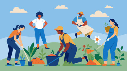 Diverse Group of People Engaging in Community Gardening