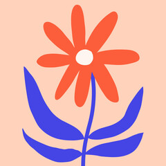 Naive modern summer vector flower. Simple floral color print