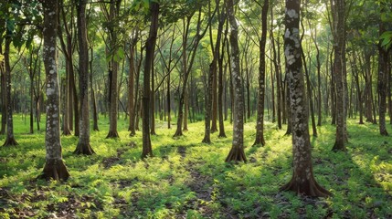 Fototapeta premium A lush forest teeming with trees and verdant grass