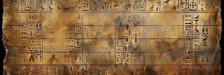 Aged and Weathered Egyptian Hieroglyphic Parchment Wallpaper with Open Areas for Text Placement