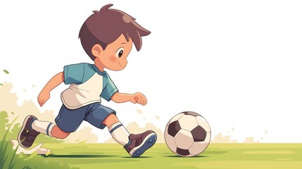 A young boy practicing football dribbling drills on a school field, displaying determination and budding talent