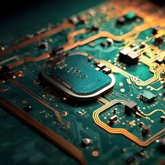 a computer screen with the green and red colors of the circuit board.