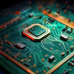 a computer screen with the green and red colors of the circuit board.