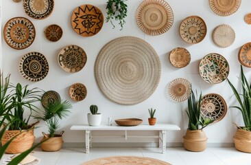 Assorted Baskets Hanging on Wall