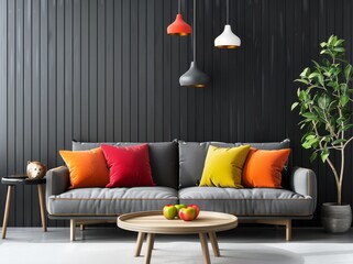 Modern Living Room With Couch, Coffee Table, and Potted Plants