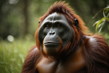 Fototapeta premium close up of an orangutan looking at something