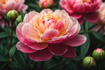 close up macro view of peony flower bud floral background