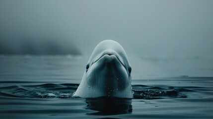 the gentle presence of the beluga whale as it emerges from the misty waters. Generative AI