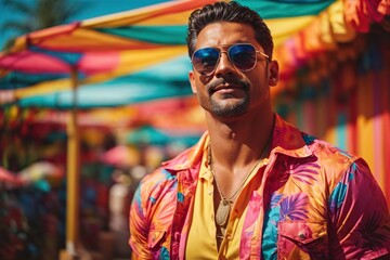 funny and colorful muscular man with sunglasses