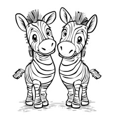 Zebras illustration coloring page for kids - coloring book