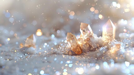 Sparkling gemstone formations creating a magical and ethereal ambiance on a clean white backdrop