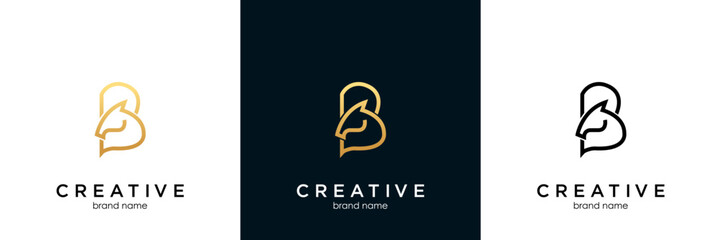 Luxury letter B with abstract horse logo template