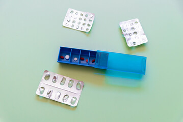 Medication management with weekly pill organizer.