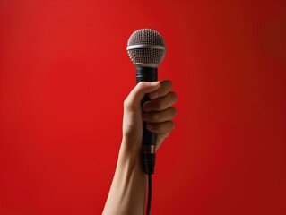 A hand holding up a microphone at a special event or celebration.