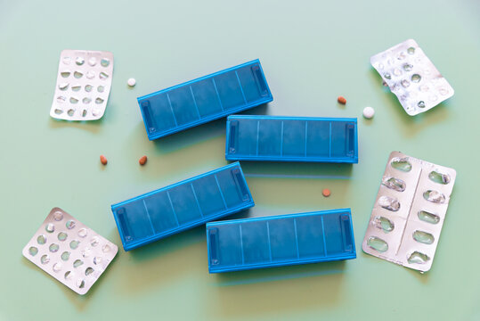 Medication management with pill boxes and blister packs.