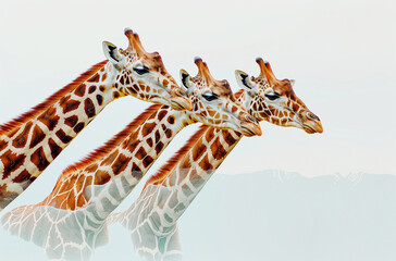 Giraffes against the background of their natural habitat, Africa, photo collage