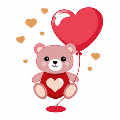 create a white background Valentine's Teddy Bear Hanging from a heart shape Balloons