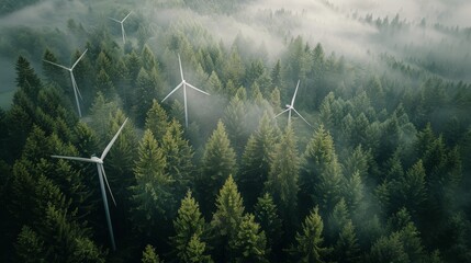 Wind Turbines Among Forest Trees