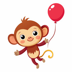 Create a white background Cute Monkey Flying With Balloon