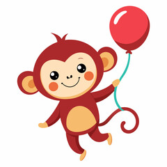 Create a white background Cute Monkey Flying With Balloon