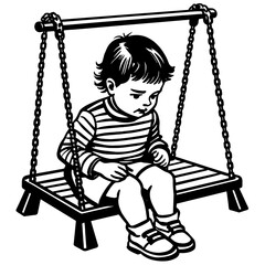 A child is getting angry because he has to wait for his turn to get on the swing