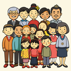 Asian big family vector illustration 