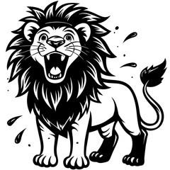 Cute lion cartoon roaring in watercolor painting style 