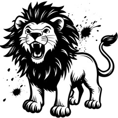 Cute lion cartoon roaring in watercolor painting style 