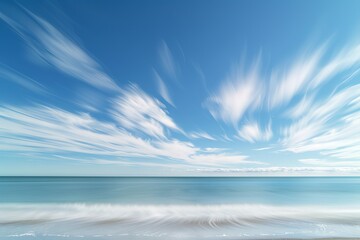 Tranquil seascape with wispy cirrus clouds on a transparent white backdrop, perfect for peaceful...