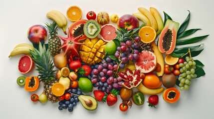 A colorful assortment of fruits and s, including bananas, oranges, and strawberries. Concept of abundance and freshness, showcasing the variety of healthy foods available