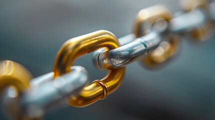 Abstract angle of a chain with a standout gold link implies unique strength